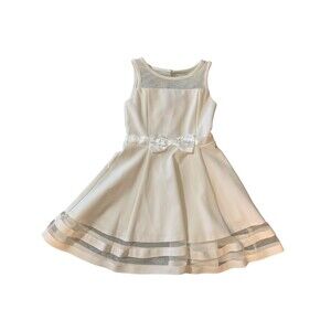 Calvin Klein Dress Girls Size 7 White Sleeveless Satin Bow Mesh Party Formal New